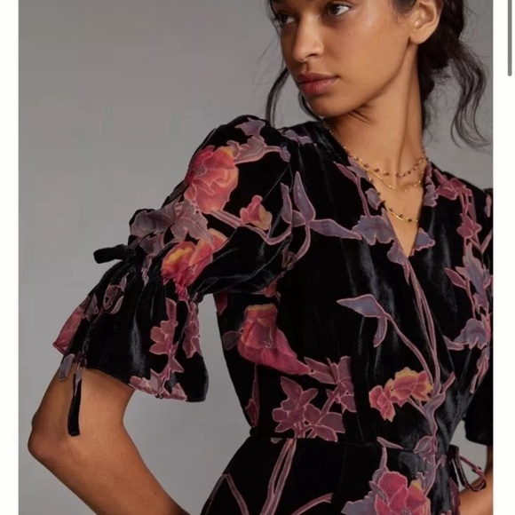 NWT Anthropologie Hutch Velvet Wrap Maxi Dress Floral Short Sleeve Vneck - Picture 7 of 7